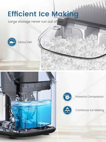 COWSAR Nugget Ice Makers Countertop, Soft Chewable Crushed Ice Maker Machine, Portable Pebble Ice Maker Countertop, 34Lbs/Day, Self-Cleaning, One-Button Operation Ice Machine