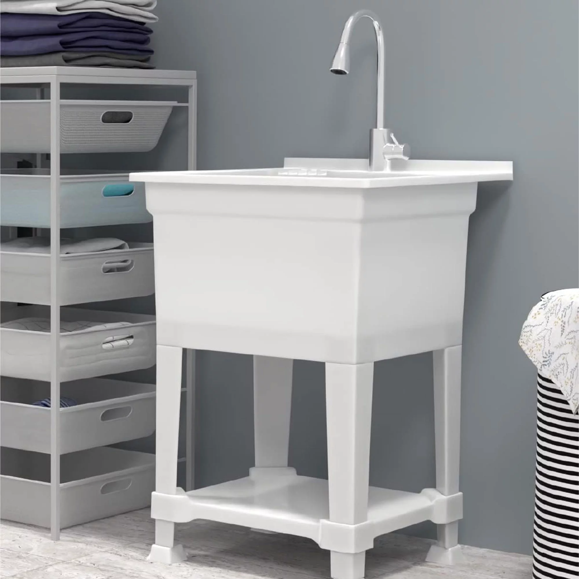 UTILITYSINKS Plastic 24" Freestanding Compact Workshop Utility Sink, White