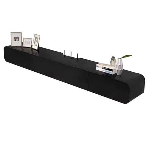 Small Apartment TV Cabinet Floating TV Unit for Living Room Modern Wall-Mounted TV Storage Space-Saving TV Console Wall-Mounted Media Shelf Furniture(Black,180 * 18 * 24cm)