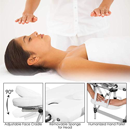 Giantex 84" Massage Table Professional Portable Lash Bed, 2 Folding Lightweight Massage Bed, Aluminum Frame, Height Adjustable, Face Cradle & Side Armrests, Salon Spa Tattoo Bed with Carry Case