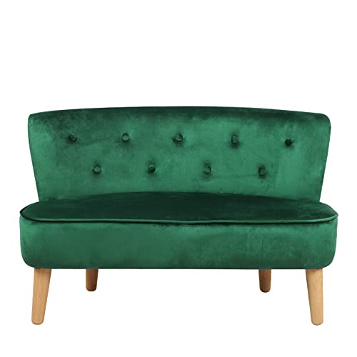 2-Seat Kid Sofa Couch with Velvet Fabric,Kid Sofa Chair with Wooden Frame for 3-6 Age Children Gift,35.6" Length, Emerald