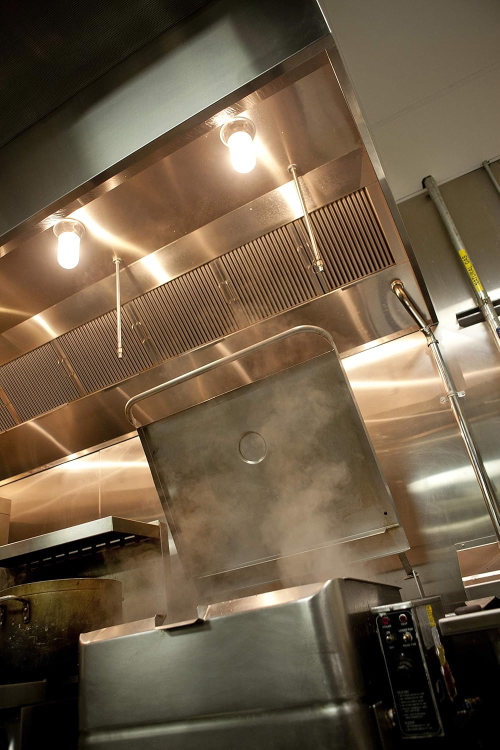 SUN -AIR Commercial Kitchen Restaurant Duty Exhaust Hood, Wall Canopy Stainless Steel Exhaust Hood W/Baffle Hood Filters, High Temperature Light Fixtures, & 10 inch round Exhaust Riser(4' Long Hood)
