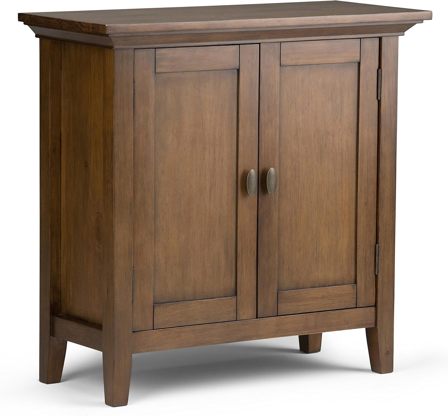 SIMPLIHOME Redmond SOLID WOOD 32 inch Wide Transitional Low Storage Cabinet in Hickory Brown, with 2 Doors, 2 Adjustable Shelves