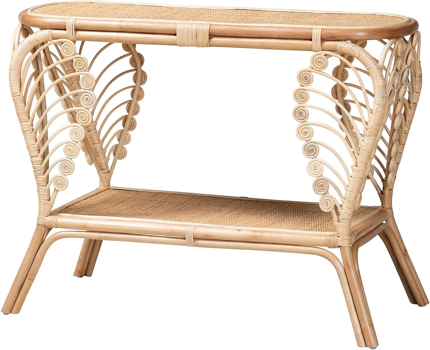 Baxton Studio Bastet Modern Bohemian Natural Brown Rattan 2-Tier Console Table