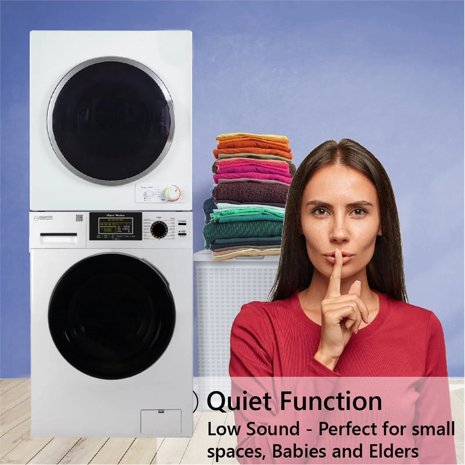 Space-saving Stackable Washer and Dryer set with Sanitize, Allergen, Quiet, Winterize and Short Dryer with Digital Cont.