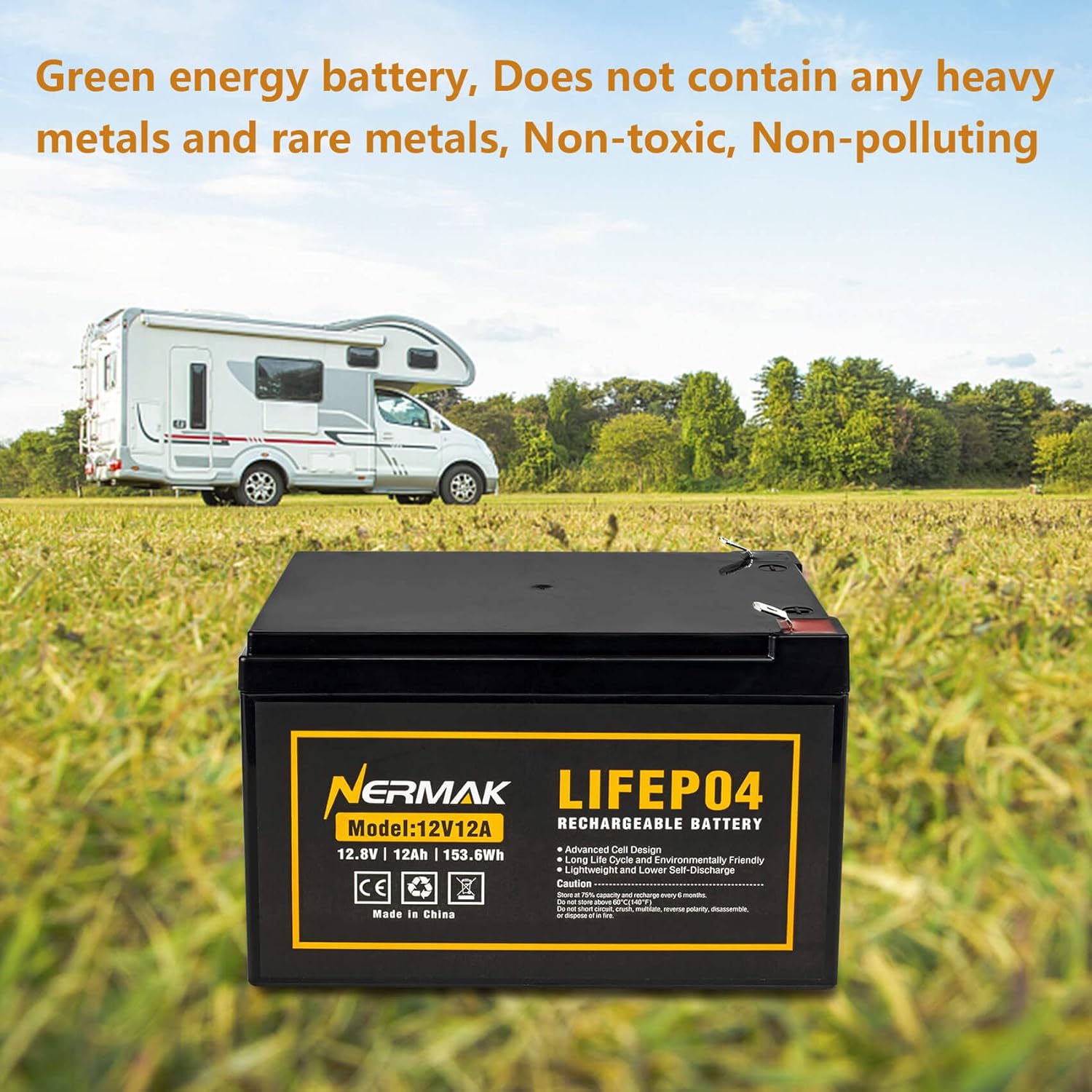 Nermak 2 Pack 12V 12Ah LiFePO4 Deep Cycle Battery, 2000+ Cycles Lithium Iron Phosphate Rechargeable Battery for Solar Power, Lighting, Power Wheels, Fish Finder, Scooters and More, Built-in 12A BMS