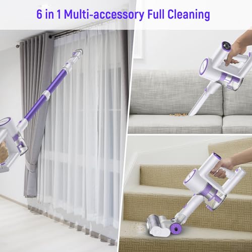 FABULETTA Cordless Vacuum Cleaner for Home, 30Kpa Stick Vacuum with 45Min Detachable Battery, 400W Brushless Motor, 6 in 1 Lightweight Vacuum for Hardwood Floors and Carpet Pet Hair Car