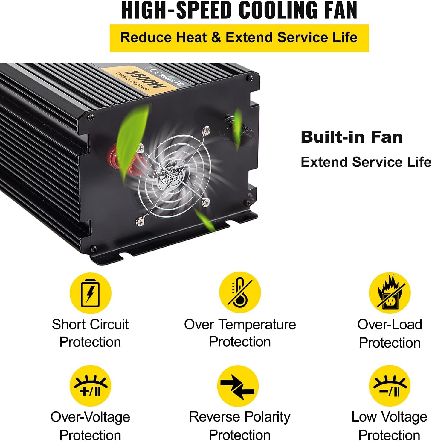 VEVOR Power Inverter, 3500W Modified Sine Wave Inverter, DC 12V to AC 120V Car Converter, with LCD Display, Remote Controller, LED Indicator, AC Outlets Inverter for Truck RV Car Boat Travel Camping