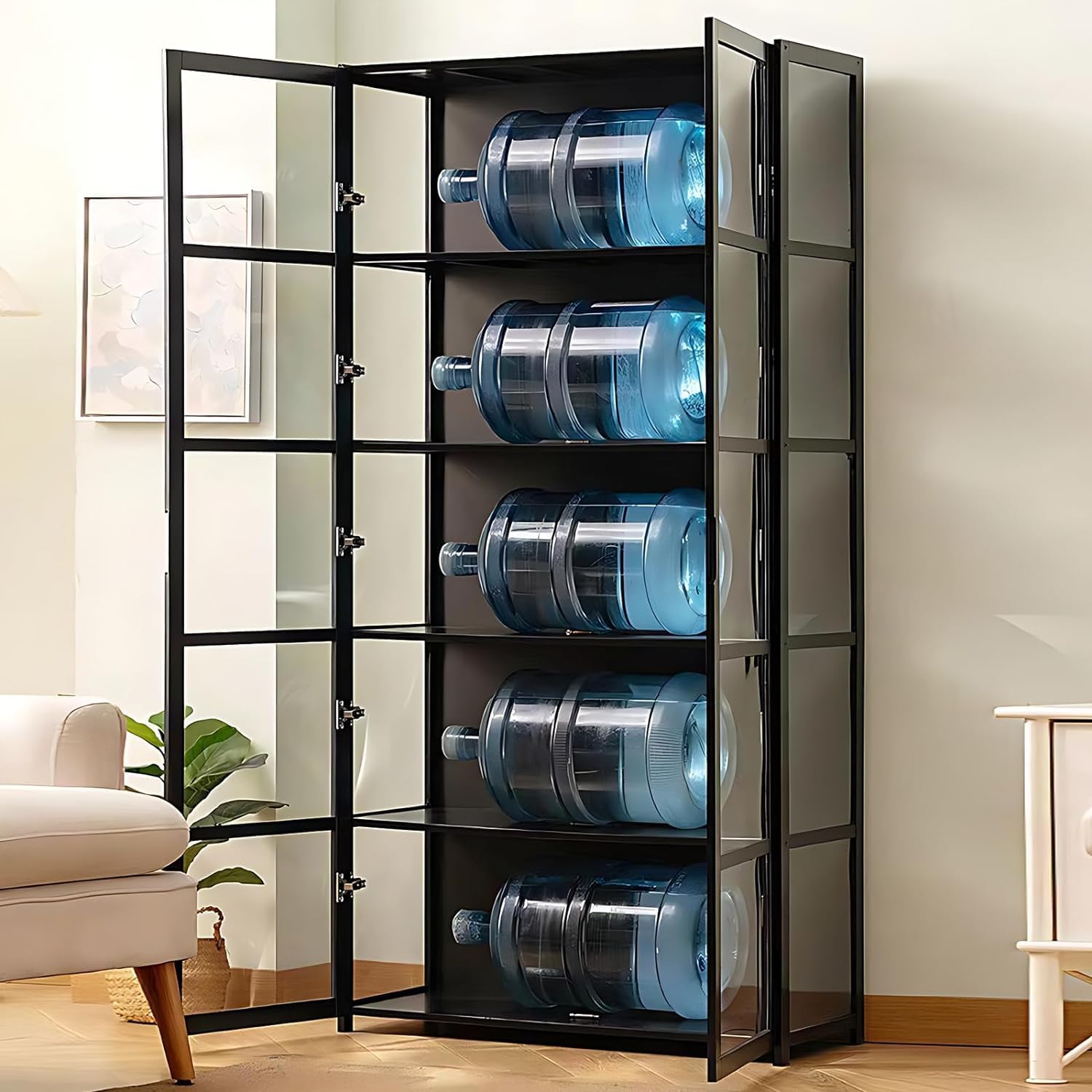 5-Tier Curio Display Cabinet, Storage Shelves with Acrylic Glass Door, Collectibles Toy Organizers Rack & Display Shelf, Kids Bookshelf and Bookcase for Playroom, Bedroom