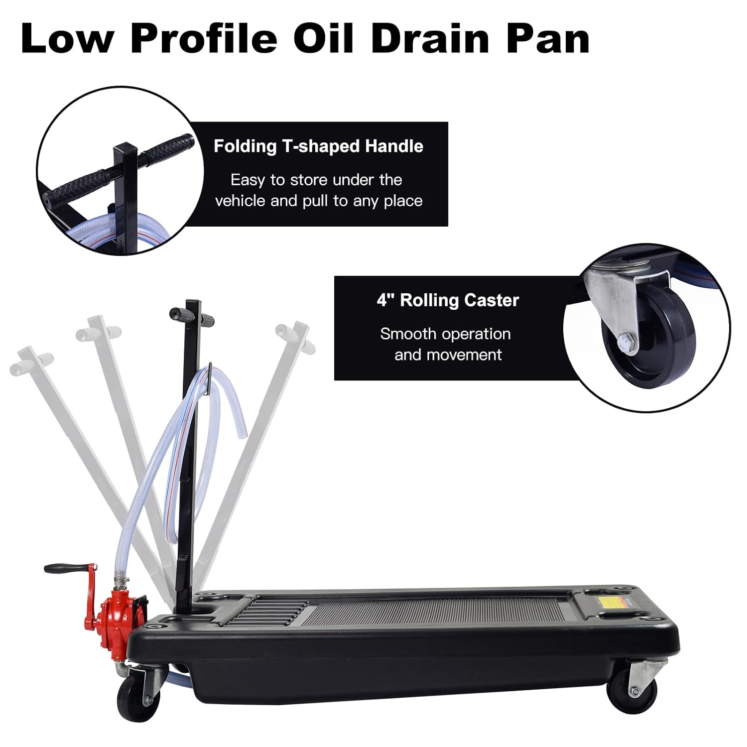 Goplus Portable Oil Drain Pan with Pump 17 Gallon Low Profile Oil Change Pan for Truck Car with 8' Hose, Black