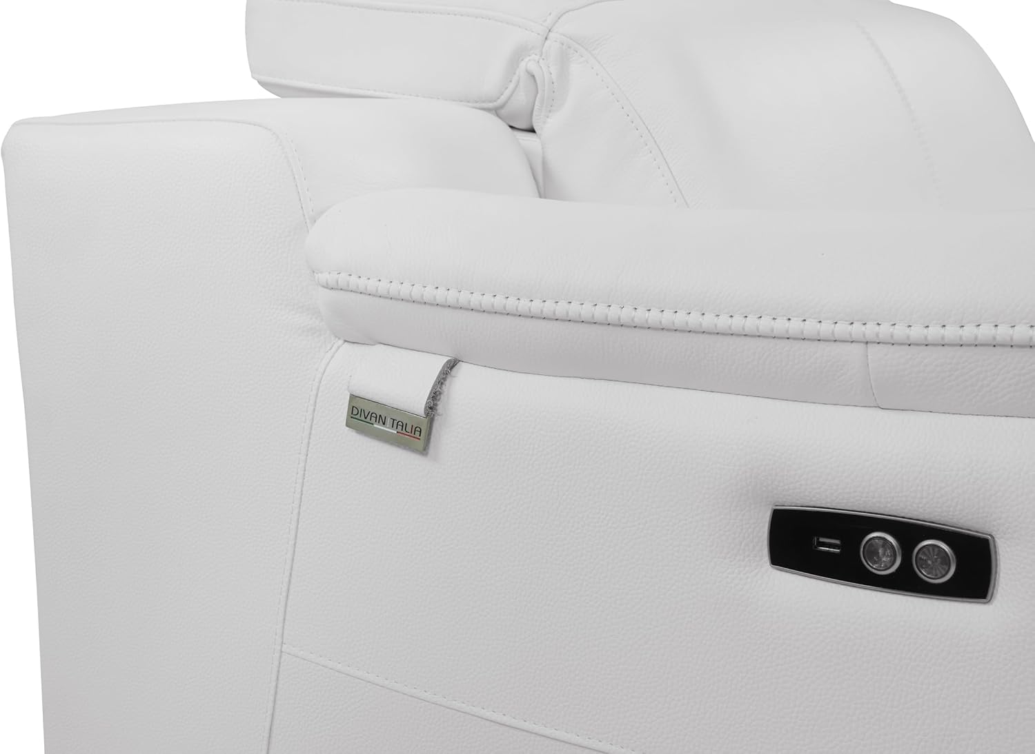 Global United 87 Inch Genuine Italian Leather Power Reclining Sofa, Top Grain Leather, Kiln-Dried Hardwood Frame, Stainless Steel Chrome Legs, White