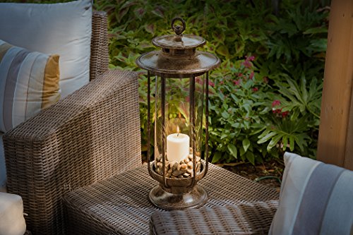 H Potter Large Decorative Hurricane Lantern Glass Candle Holder Cast Iron Rustic Indoor and Outdoor Light with Powder Coat Finish Centerpiece for Home Wedding Farmhouse Decor