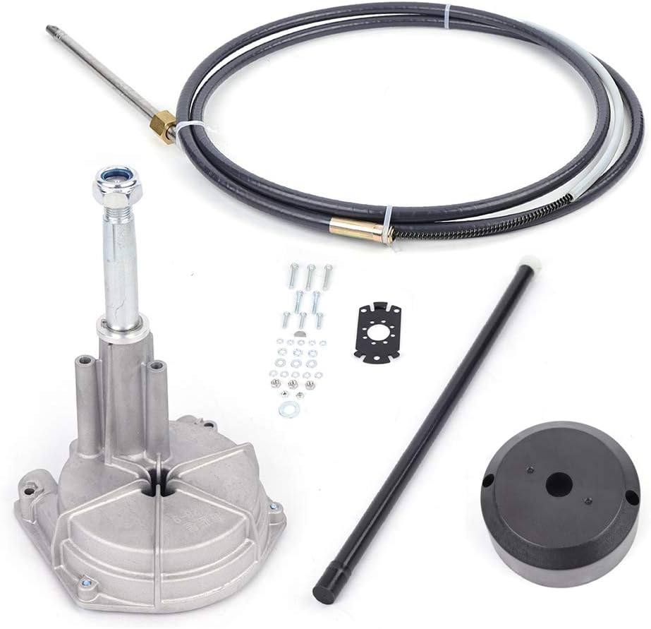 DNYSYSJ Outboard Steering Cable Kit 12 Foot Boat Steering Control Cables SS13712 Boat Steering System, 12' Connect Rotary Steering System 3/4'' Tapered Shaft for Boats, Yachts, Fishing