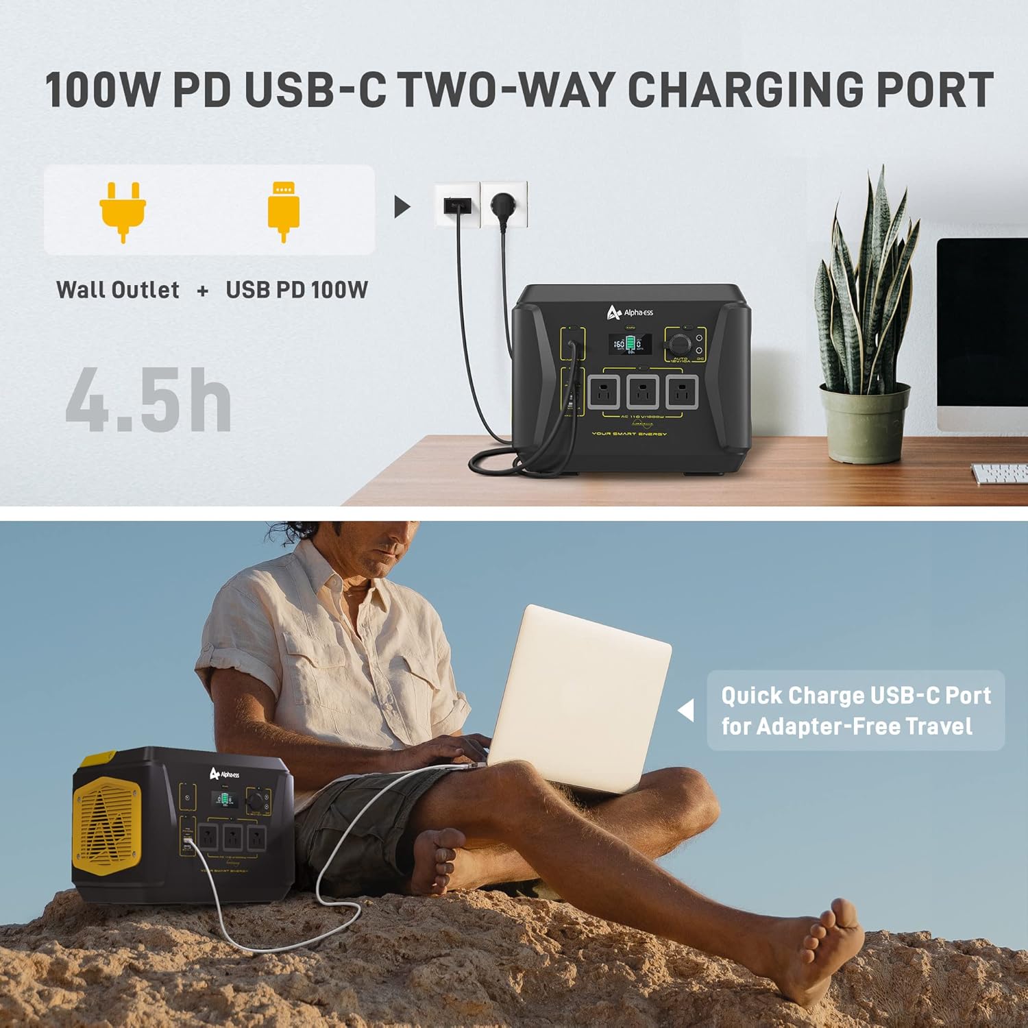 Portable Power Station 1000W, AlphaESS Portable Outdoor Generator 288000mAh Solar Generator with 3 110V AC Outlets, USB C PD 100W, Backup Lithium Battery Power for Home Emergency RV Van Camping Travel