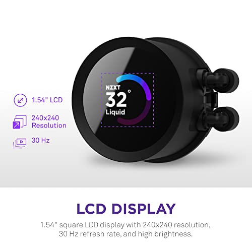 NZXT Kraken 240 RGB - 240mm AIO CPU Liquid Cooler - RL-KR240-B1 - Customizable 1.54" Square LCD Display for Images, Performance Metrics - High-Performance Pump - 2 x F120 RGB Core Fans - Black