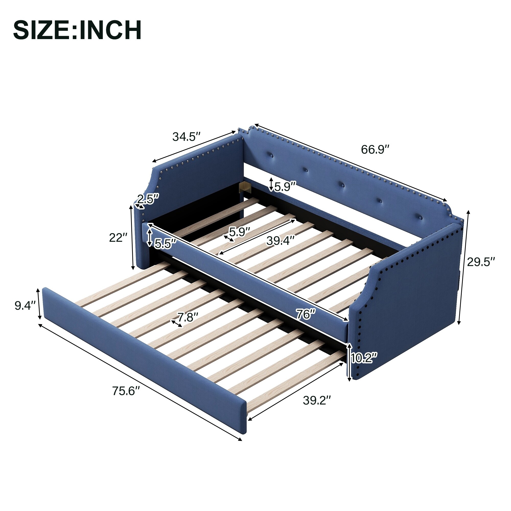 Nestfair  Twin Size Upholstered Daybed with Trundle Blue