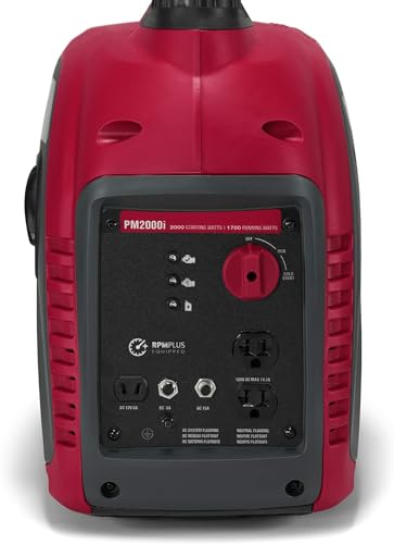 Powermate PM2000i 2,000-Watt Gas-Powered Portable Inverter Generator - Quiet Performance - Ideal for Home, Camping, RV and Outdoor Activites - Reliable Power for Emergencies and Recreation - Red/Black