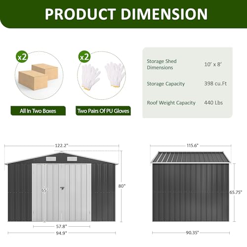 10x8 FT Outdoor Storage Shed, Metal Garden Tool Shed with Updated Frame Structure and Lockable Doors, Ideal for Backyard Garden Patio Lawn, Grey