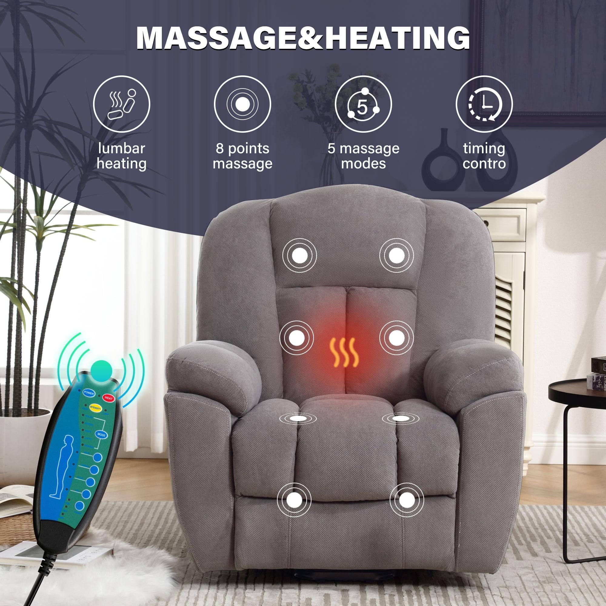24.4" Wide Large Power Lift Recliner Chair, BTMWAY Oversize Electric Lift Recliners for Elderly with Heat and Massage, 3 Position Electric Recliner Chair for Home Use with Hidden Cup Holder, Gray