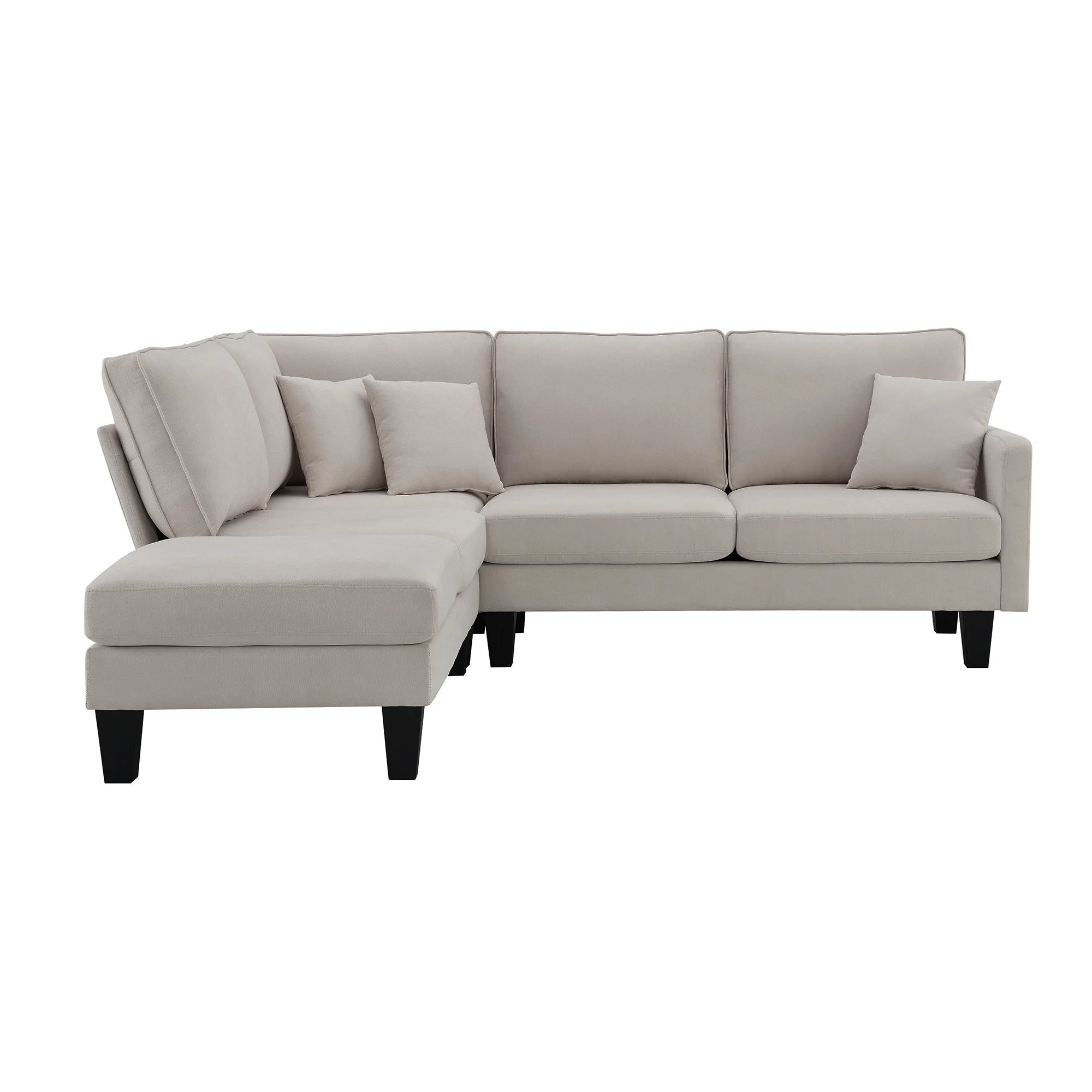 THINK 30,90L * 88W" Terry Fabric Modern L Shape Sectional Sofa,5 Seat Beige Practical Couch Set With Recliner,Simple Indoor Furniture With 3 Pillows for Living Room,Apartment,Office,Bedroom