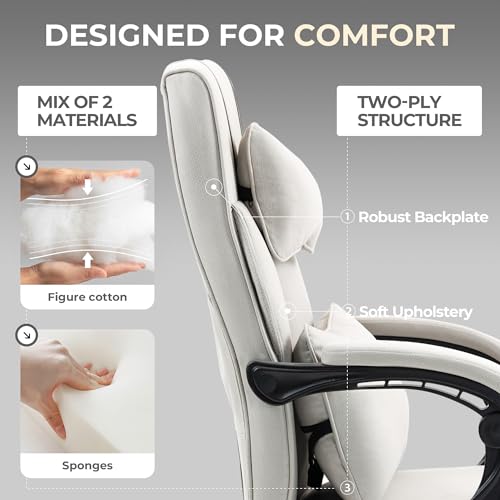 Dowinx Executive Office Chair Big and Tall Fabric with Footrest, Ergonomic Computer Chair Back Support, High Back Home Office Desk Chair Comfy, Swivel Reclining Gaming Chair for Adult, 350LBS, Black