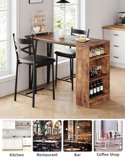 GAOMON 3 Piece Bar Table Set for 2, Bar Table and Chairs Set with with Flip Top Extension, Dining Table Set with Storage Shelves, Suitable for Small Space Kitchen Apartment, Grey