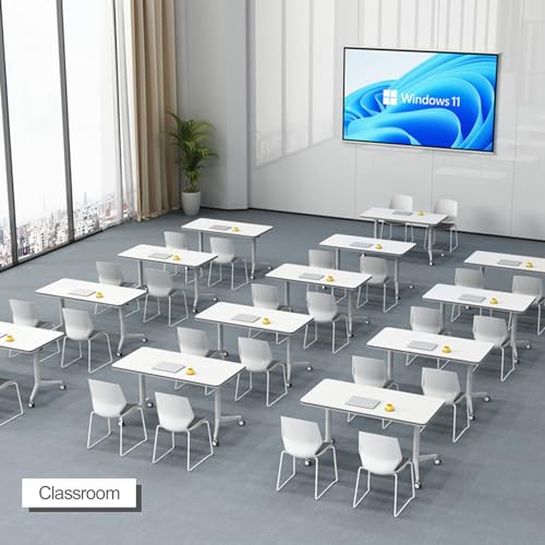 4Pcs White Conference Table, Foldable Meeting Tables, 140CM Conference Training Rooms Flip Top Mobile Training Table, Rolling Meeting Table with Caster Wheels, Suitable for Office,classr(4Pcs-180CM)