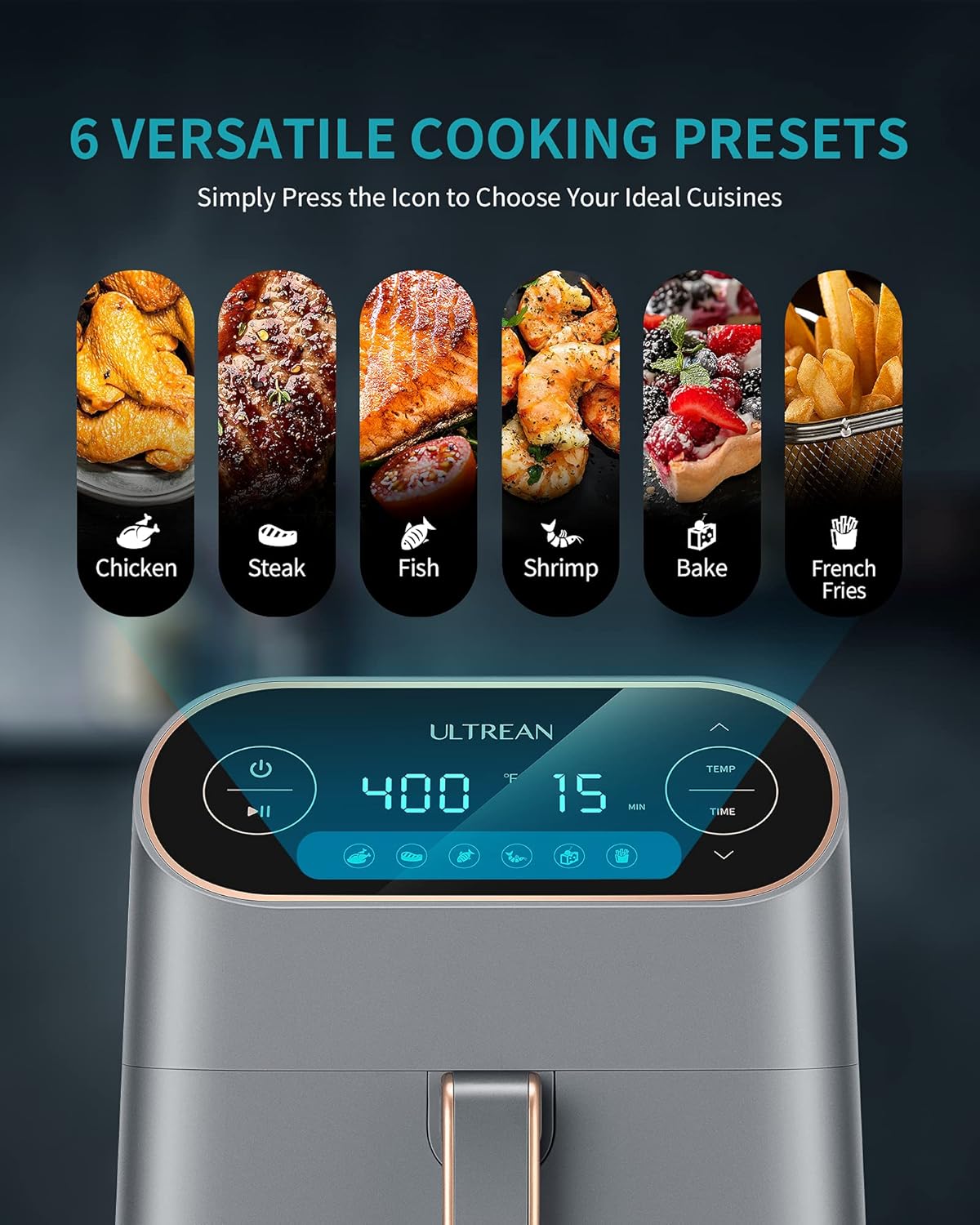 Ultrean Air Fryer, 9 Quart 6-in-1 Electric Hot XL Air Fryer Oven Oilless Cooker, Large Family Size LCD Touch Control Panel and Nonstick Basket, ETL Certified, 1750W