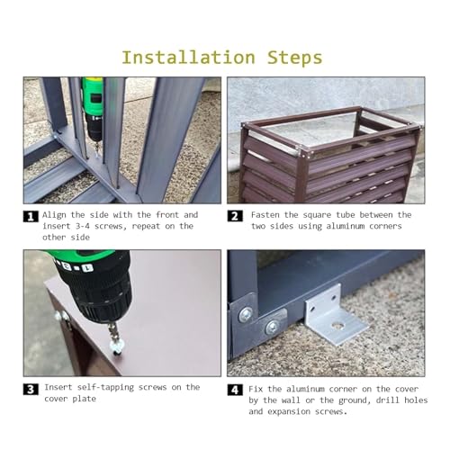ZQKJLH Heavy Duty Air Conditioner Cover Outdoor Privacy Fence Screen Trash Can Enclosure Aluminum Window Protective AC Heat Pumps Rack Dustproof Condensing Unit Flower Stand Garden Fence