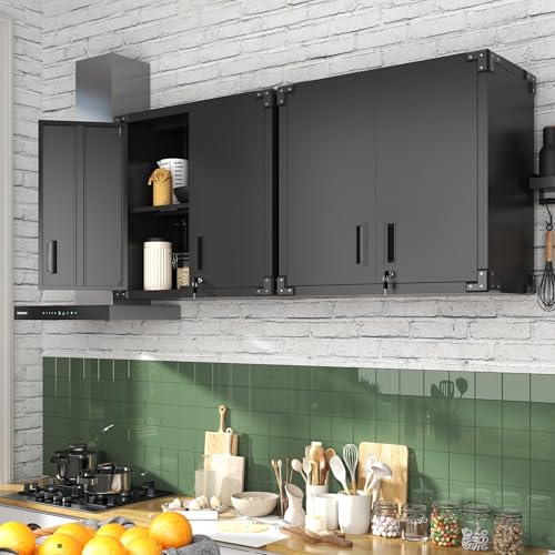 Metal Storage Cabinet with Wheels, Lockable Garage Cabinet with Doors and Shelves, Rolling Tool Storage, Assembly Required, Black