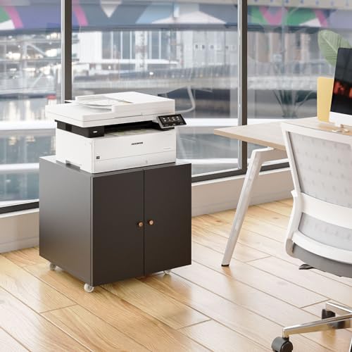 Mobile Mobile Printer Stand with Storage, Lateral Filing Cabinet with Adjustable Shelf, Under Desk Black Small Rolling Printer Table Work Cart with Wheels Organizer Spaces for Office