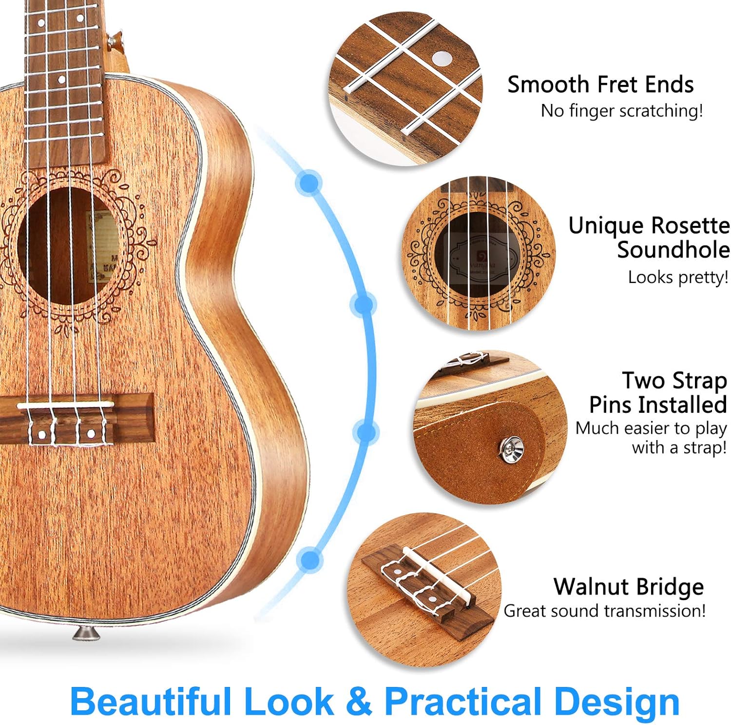 Vangoa Ukulele Concert Mahogany 23 inch and Electric Acoustic Tenor Ukulele Bundle for Beginners Adults Professional Four String Wooden Hawaiian Starter Uke Kit