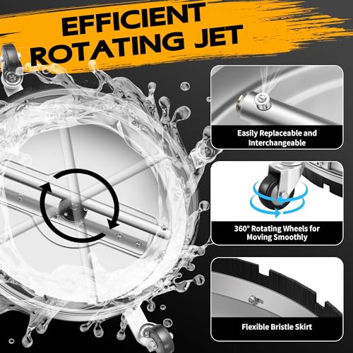 Pressure Washer Surface Cleaner with 4 Wheels - Stainless Steel Surface Cleaner for Pressure Washer Attachment for Concrete, Driveway, Patio, Sidewalk, Deck and Driveways