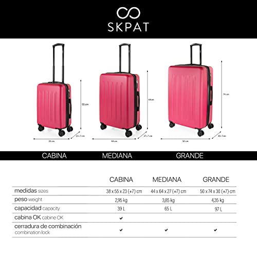 Hard Shell Suitcase Set of 2-4 Double Wheel ABS Luggage Sets 3 Piece with TSA Combination Lock - Resistant and Lightweight Hard Suitcase Set in Small Cabin Size, Medium and Large, Fuchsia
