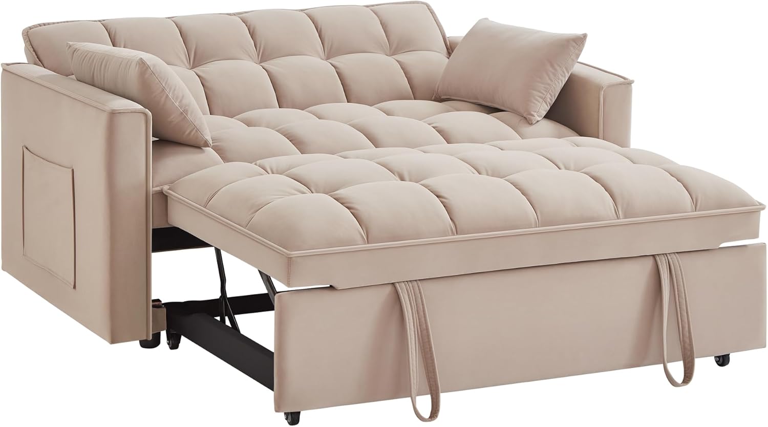 3 in 1 Multi-Functional Futon Loveseat Pull Out Couch Bed, Convertible Sleeper Sofa Bed with Adjustable Backrest and Pillows , 2 Seater Love Seat Lounge Chaise for Living Room Office RV Furniture