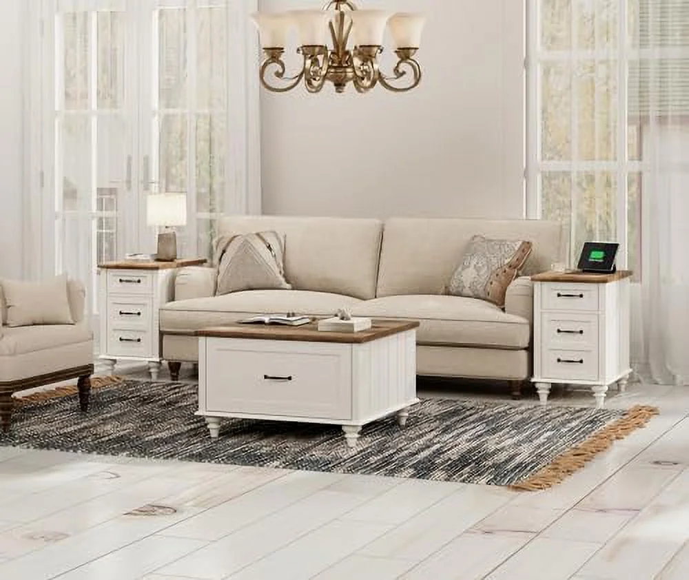 RUNFAYBIU Farmhouse Coffee Table with   Square Coffee Table with Lift Top &amp; Drawer  Wood Center Table for Living Room  Home  Office  White