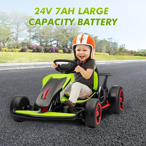 Go Kart, Electric Drift Kart Car with Adjustable Seat, 24V 7Ah Outdoor Ride On Toy, 2 * 200W Motor, 8.1 MPH, LED Lights, Toy Race Car for Kids 6-12 Years Old