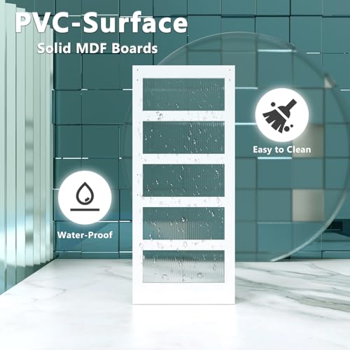 32 x 84 Inch Glass Sliding Barn Door Slab and 5.5ft Hardware Kit Included, 5 Frosted Glass, LVL Wood Panel Covered with White Water-Proof Scratch-Resistant PVC Surface, Simple DIY Assembly