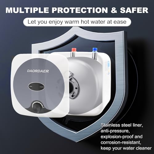 DAORDAER 110/120v 1.5kw Mini Tank Electric Water Heater 2.5 Gallon Compact Under Sink Water Heater Knob Temperature Adjustment Instant Hot Water Heater For Home Kitchen