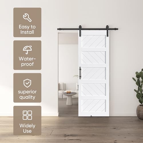 JUBEST 36" x 84" Barn Door, Slding Barn Door Kit Wave Shape Barn Door Panel with Hardware Kit Include, Easy Installation, Solid Wood, MDF & PVC Covered, Black
