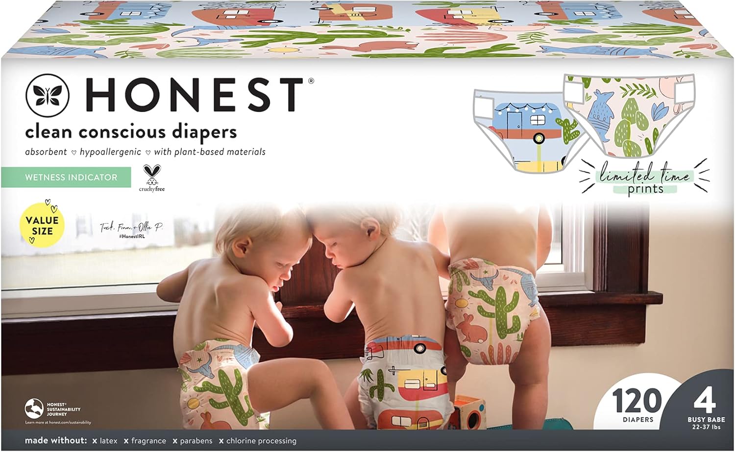 The Honest Company - Super Club Box, Clean Conscious Diapers, Space Travel + Classic Stripes, Size 4, 120 Count (Packaging May Vary) Pack of 2