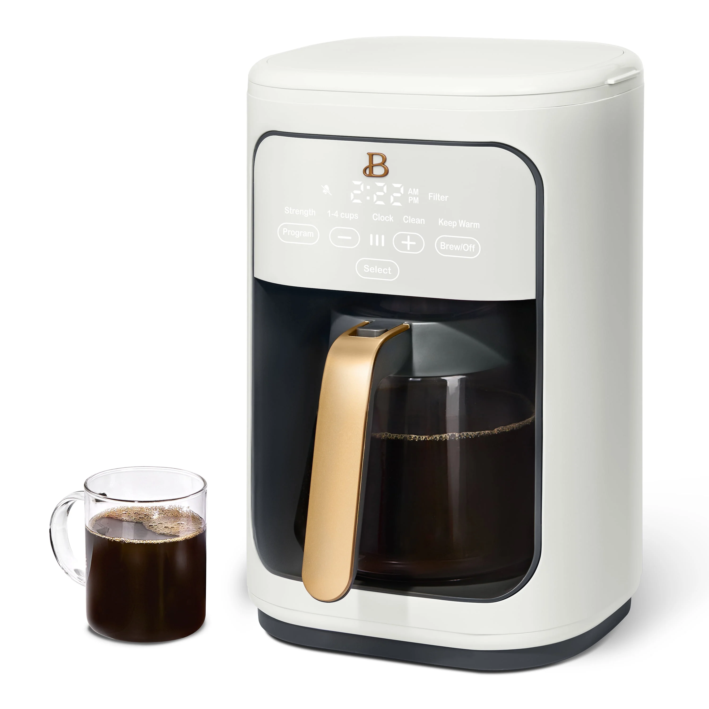 Beautiful 14-Cup Programmable Drip Coffee Maker with Touch-Activated Display, White Icing by Drew Barrymore