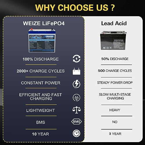 Weize 12V 100Ah TM LiFePO4 Lithium Battery, Built-in Smart BMS, Group 31 Deep Cycle Battery Perfect for Trolling Motor, RV, Solar, Marine, Overland/Van, and Off Grid Applications