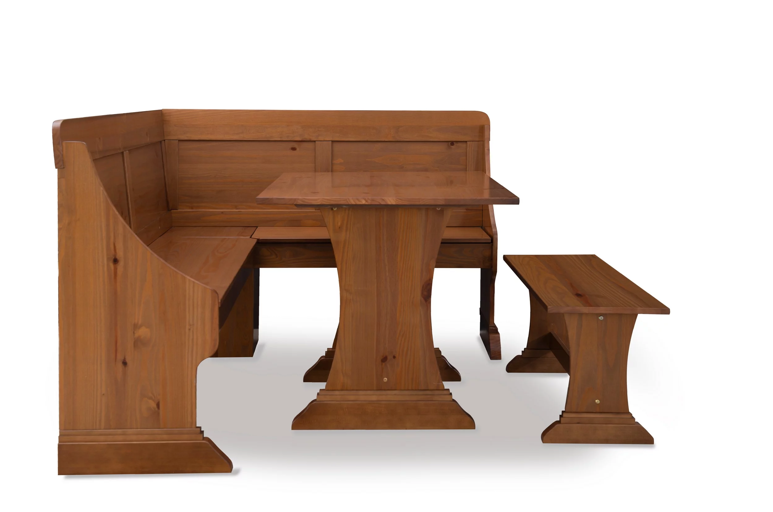 Linon Midwest Wood Corner Dining Breakfast Nook with Table and Storage, Seats 5-6, Natural Pine