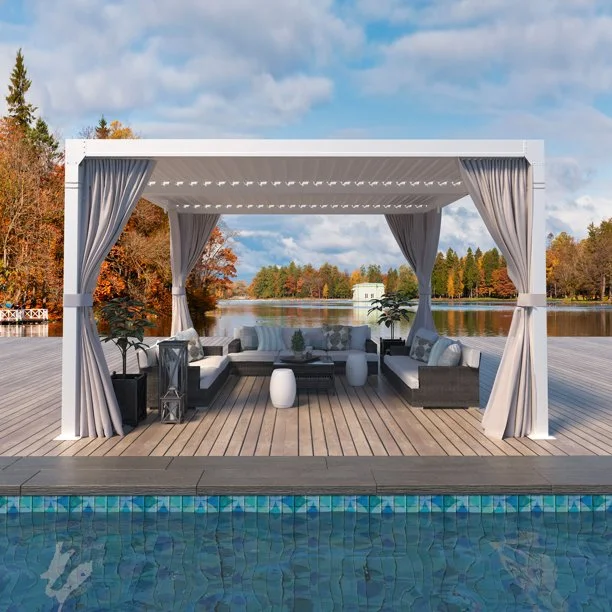 Erinnyees 10'10' Outdoor Louvered Pergola with Adjustable Aluminum Rainproof Roof, White