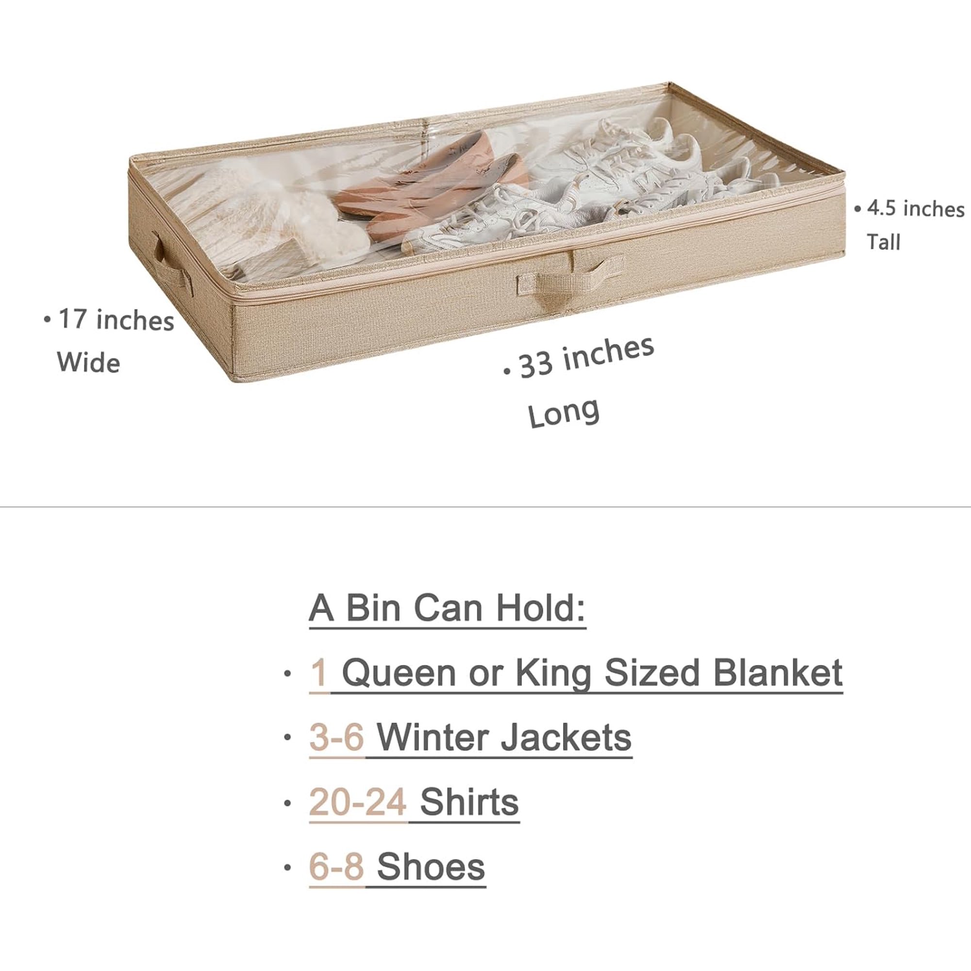 3 Pack Under Bed Storage Containers, Low Profile Underbed Shoes and Clothes Storage Organizer with Sturdy Sidewalls/Bottom, Large Dorm Storage Bins,33 * 17 * 4.5 inches,45L