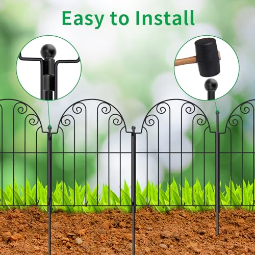 Decorative Garden Fence 10 Panels, No Dig Rustproof Metal Fencing 25ft Long Animal Barrier Border for Dog, Garden Fencing for Outdoor Patio Lawn Yard Flower Bed(42 Inch High)