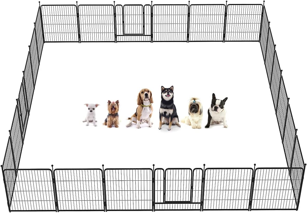 FXW Dog Playpen, 8/16/24/32 Panels Dog Pen Indoor Outdoor 32-Inch Height Puppy Playpen Pet Fence Gate with Doors for Large/Medium/Small Dogs, Exercise Pen for Yard,Camping, RV