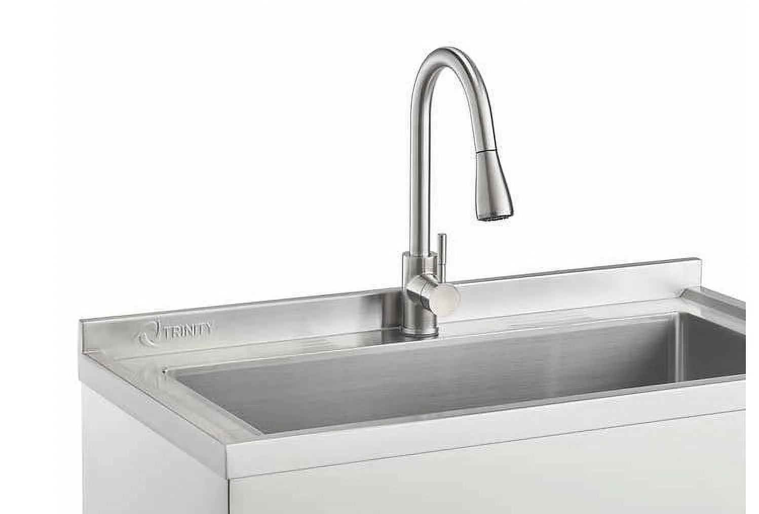 TRINITY Stainless Steel Freestanding Single Bowl Utility Sink for Garage, Laundry Room, and Commercial Use, Includes Pull-Out Faucet, NSF Certified, 36" x 20" x 49", Stainless Steel