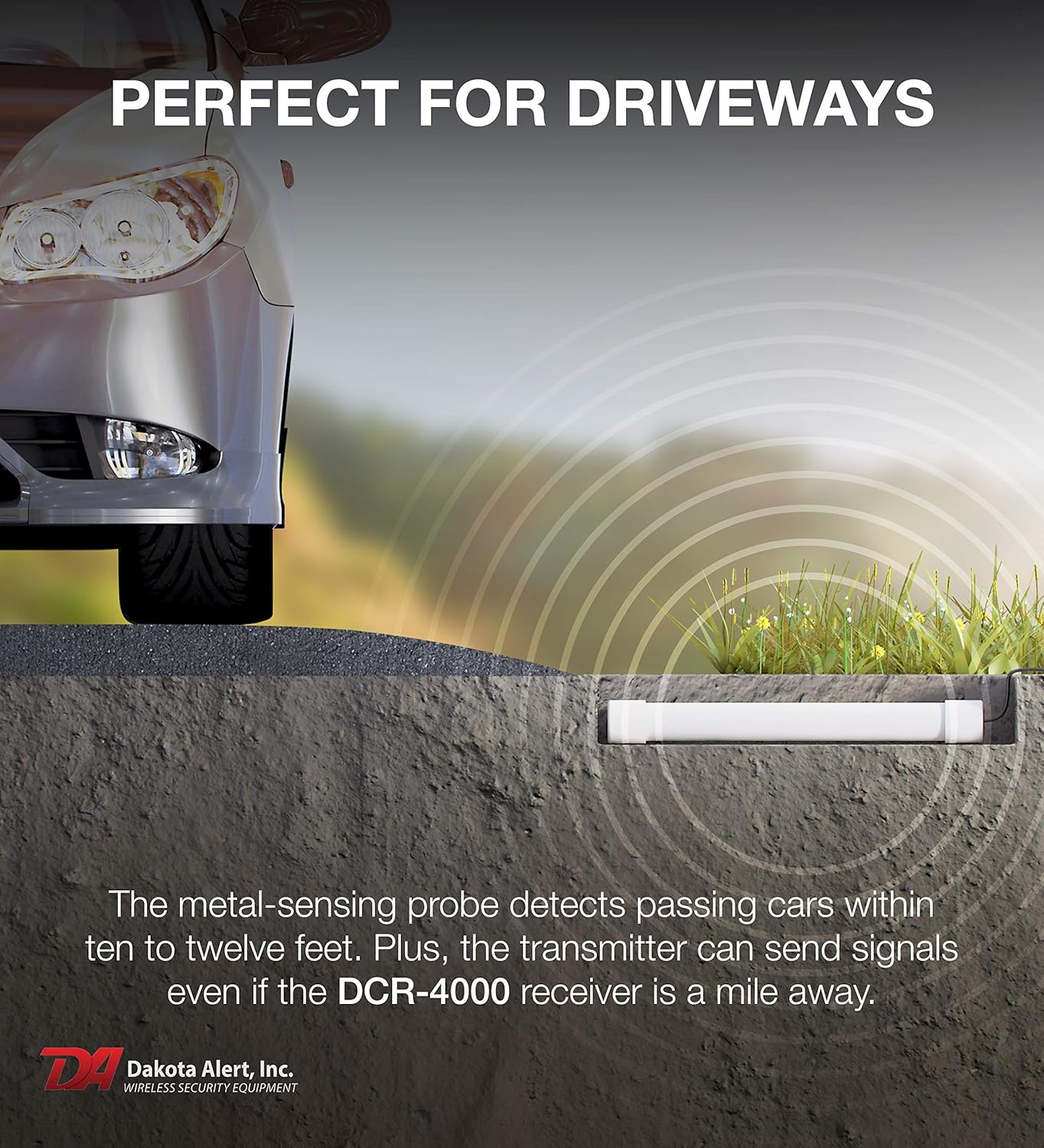 Dakota Alert DCPA-4000 Wireless Driveway Alarm System - DCR-4000 Receiver and DCPT-4000 Vehicle Detecting Probe Transmitter with 50-FT of Direct Burial Cable